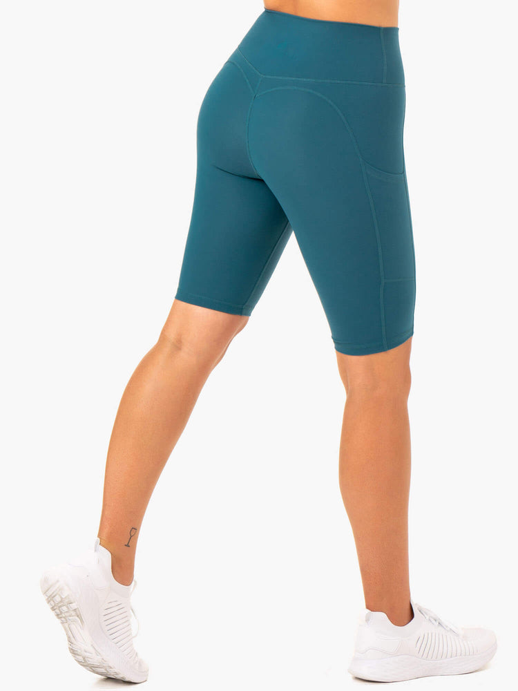 Bermudas Ryderwear Reset High Waisted Pocket Bike Mujer Turquesa | CDLBE9678