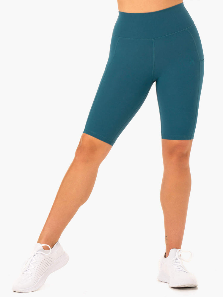 Bermudas Ryderwear Reset High Waisted Pocket Bike Mujer Turquesa | CDLBE9678