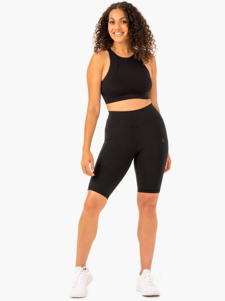 Bermudas Ryderwear Reset High Waisted Pocket Bike Mujer Negros | FYXGM7261