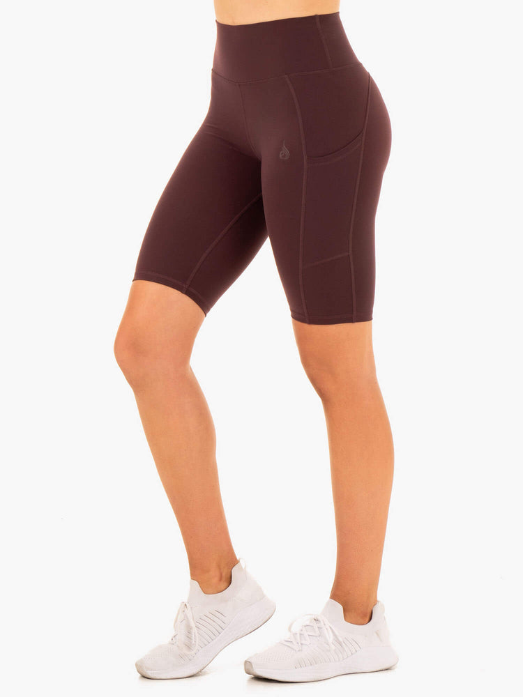 Bermudas Ryderwear Reset High Waisted Pocket Bike Mujer Chocolate | HVPWX6214