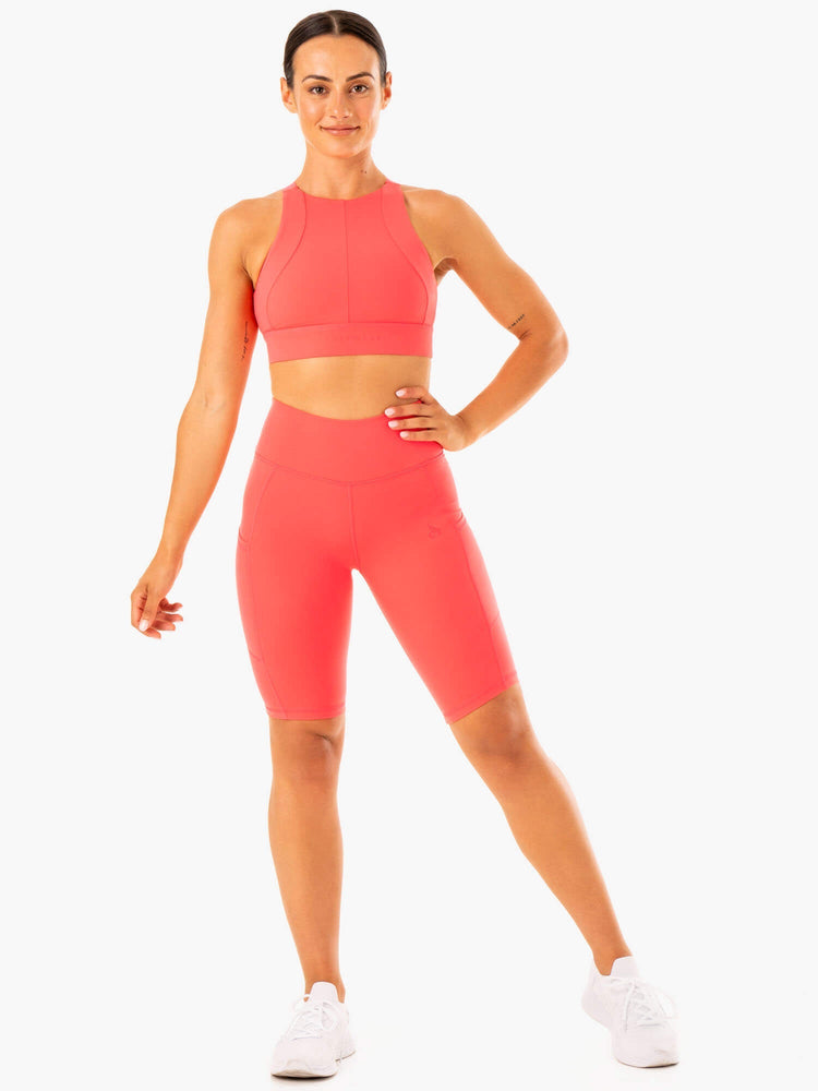 Bermudas Ryderwear Reset High Waisted Pocket Bike Mujer Rojos | XIMUY8167