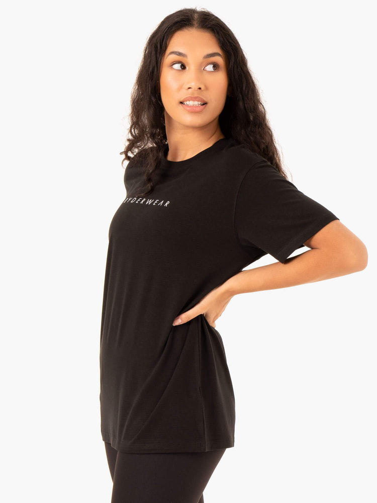 Camiseta Ryderwear Boyfriend Longline Mujer Negros | LQFDO8962