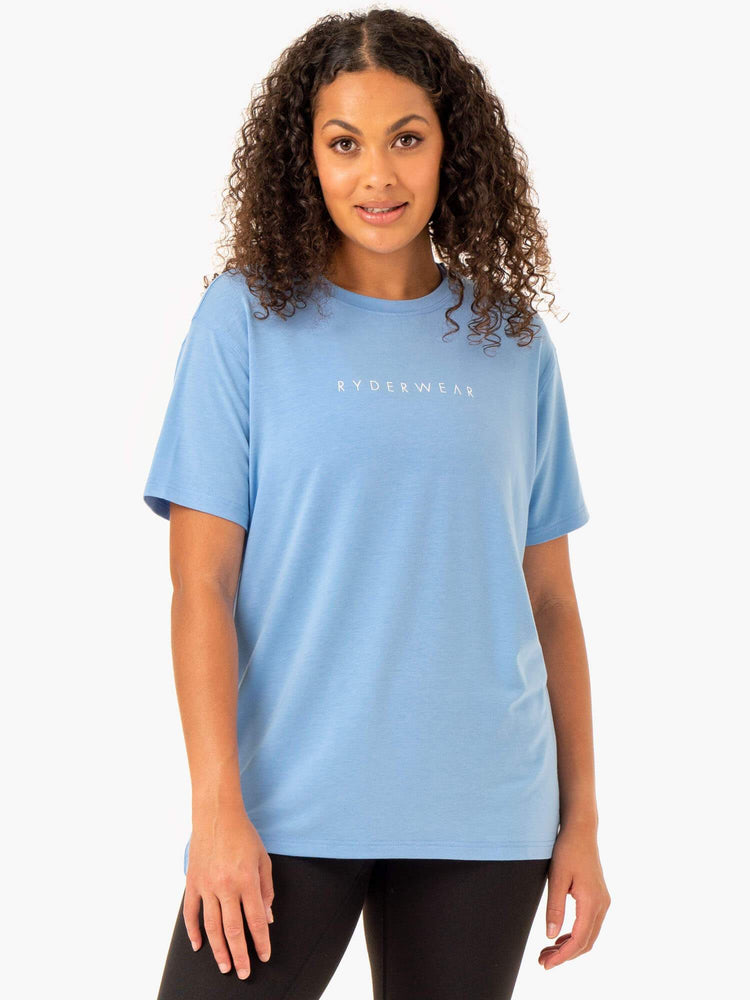 Camiseta Ryderwear Boyfriend Longline Mujer Azules | SWXOY6024