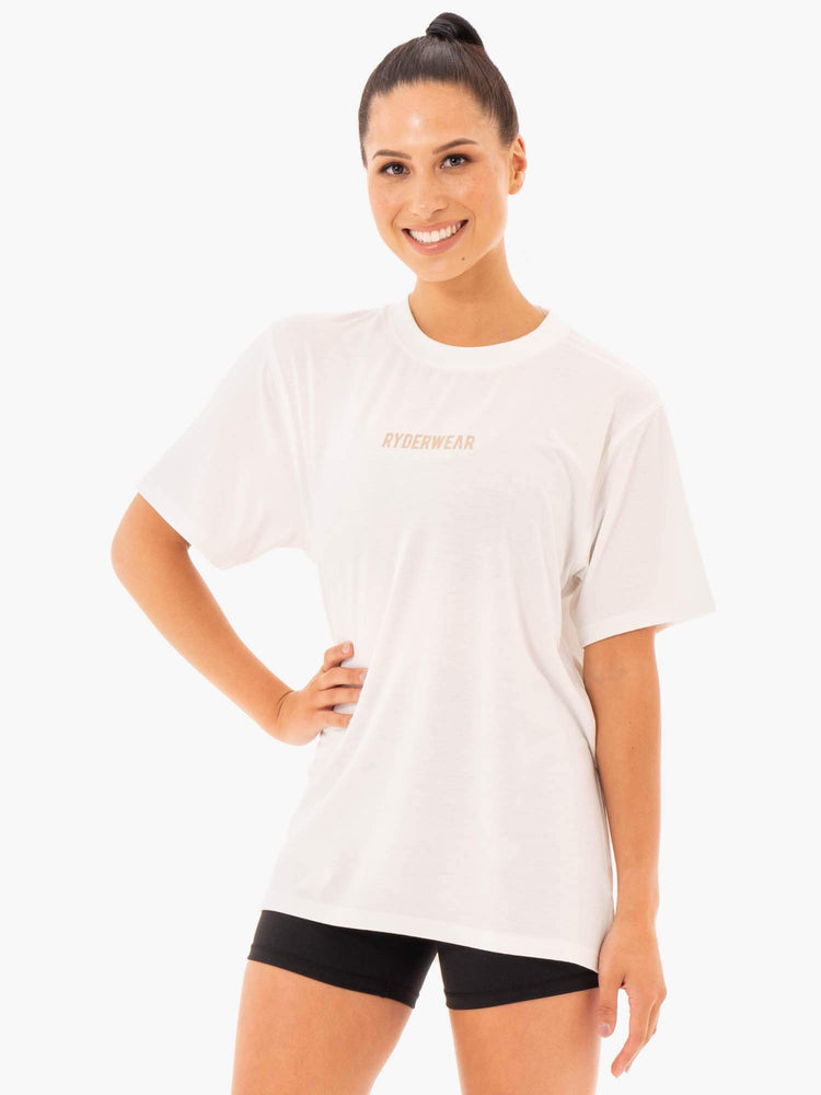 Camiseta Ryderwear Define Long Line Mujer Blancos | IJYPT5370