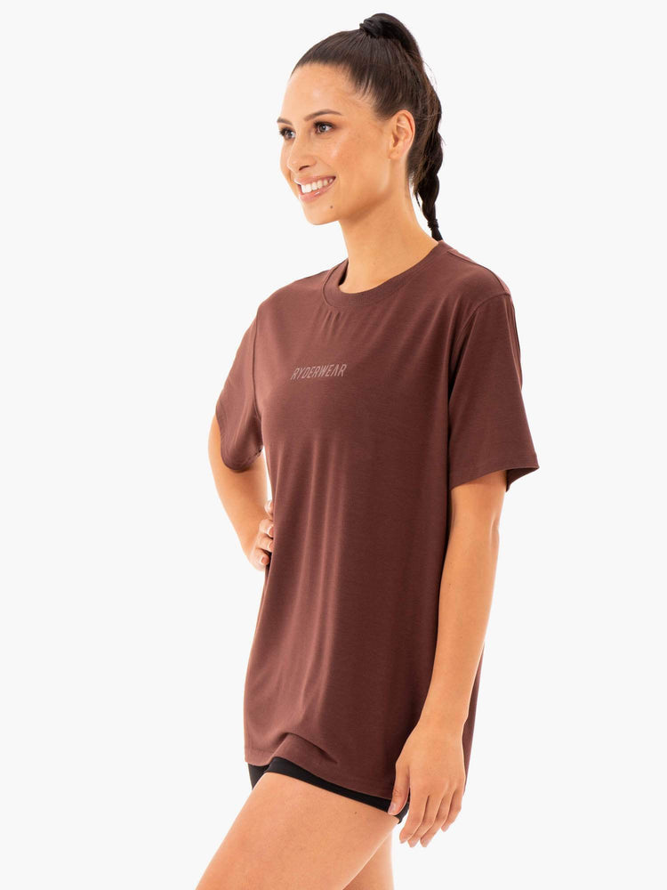 Camiseta Ryderwear Define Long Line Mujer Chocolate | YHIDX8512
