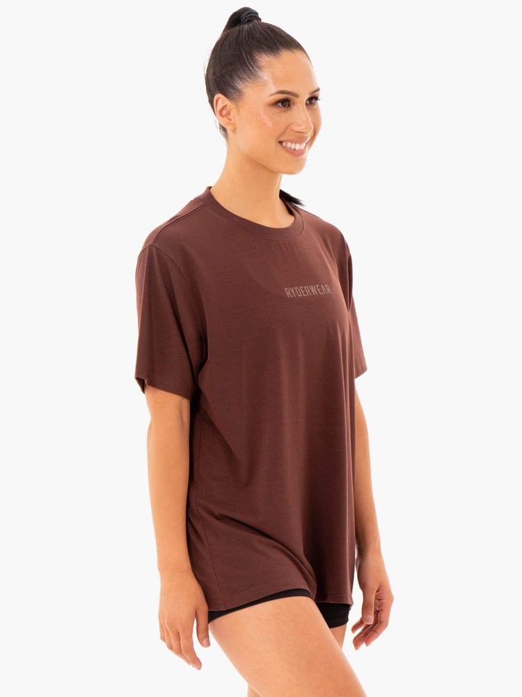 Camiseta Ryderwear Define Long Line Mujer Chocolate | YHIDX8512