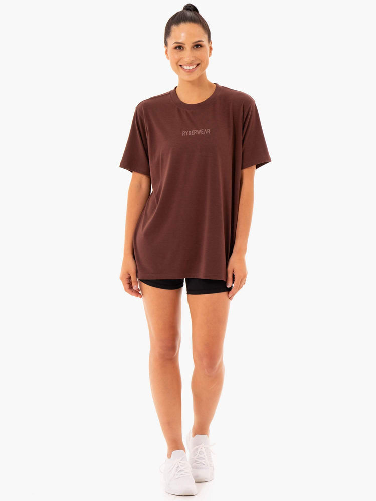 Camiseta Ryderwear Define Long Line Mujer Chocolate | YHIDX8512