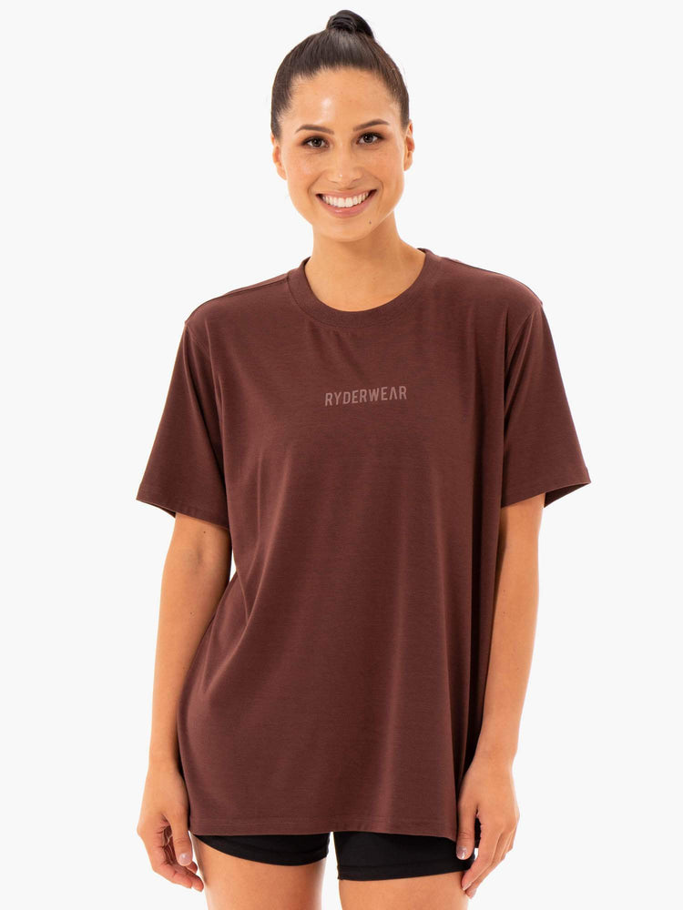 Camiseta Ryderwear Define Long Line Mujer Chocolate | YHIDX8512