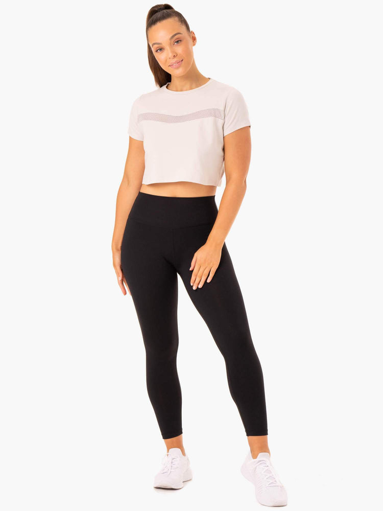 Camiseta Ryderwear Híbrido Mesh Mujer Blancos | KZGDO3692