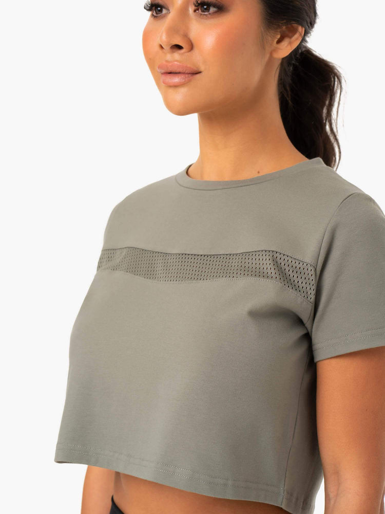 Camiseta Ryderwear Híbrido Mesh Mujer Kaki | MZSIF8397