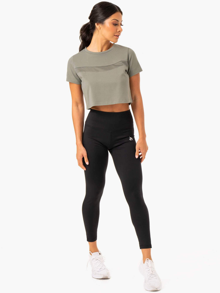 Camiseta Ryderwear Híbrido Mesh Mujer Kaki | MZSIF8397