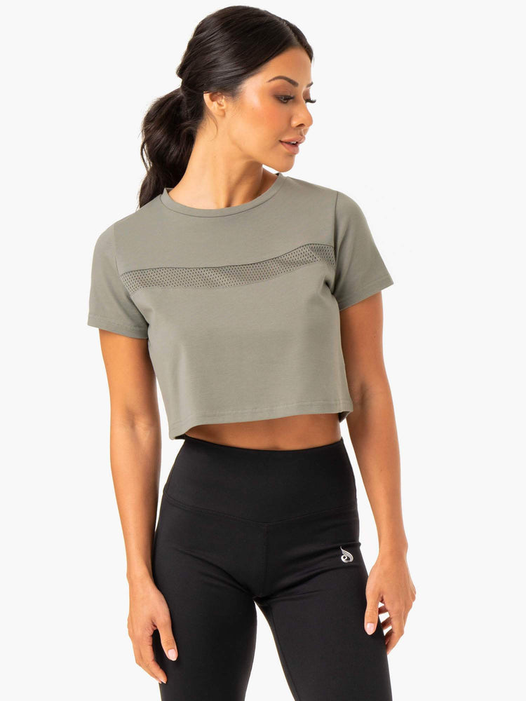 Camiseta Ryderwear Híbrido Mesh Mujer Kaki | MZSIF8397