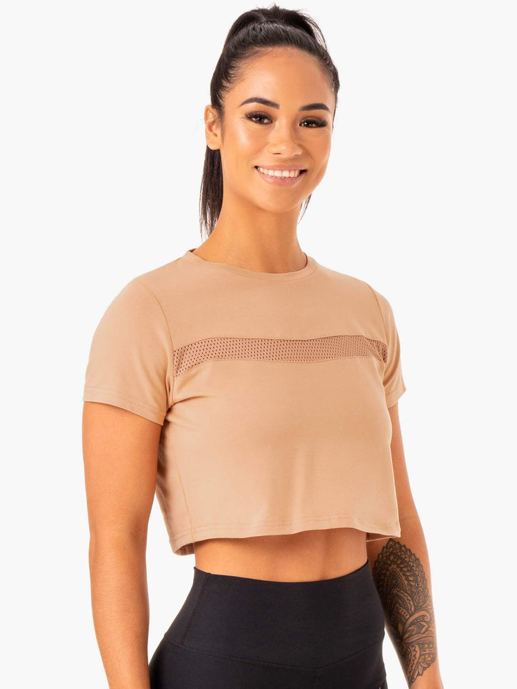 Camiseta Ryderwear Híbrido Mesh Mujer Marrom | TEGCS5891