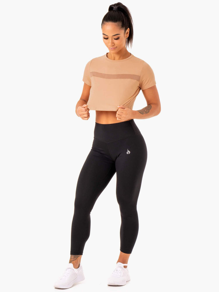 Camiseta Ryderwear Híbrido Mesh Mujer Marrom | TEGCS5891