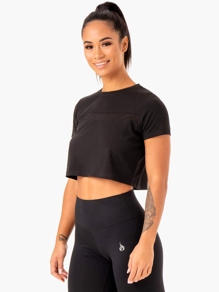Camiseta Ryderwear Híbrido Mesh Mujer Negros | JXHGF7189