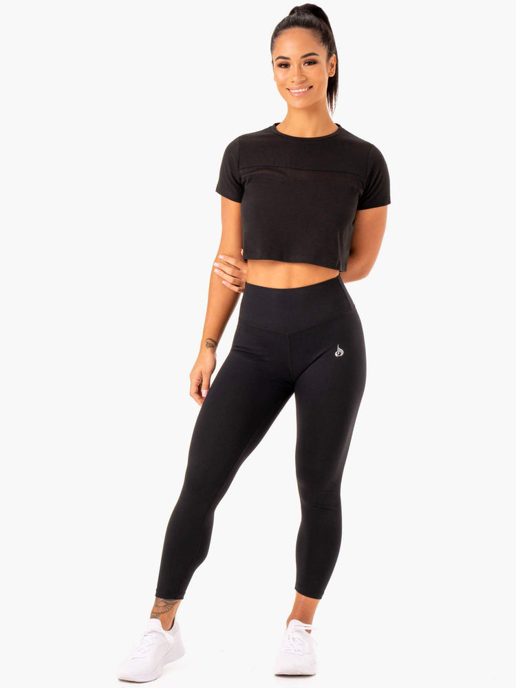 Camiseta Ryderwear Híbrido Mesh Mujer Negros | JXHGF7189