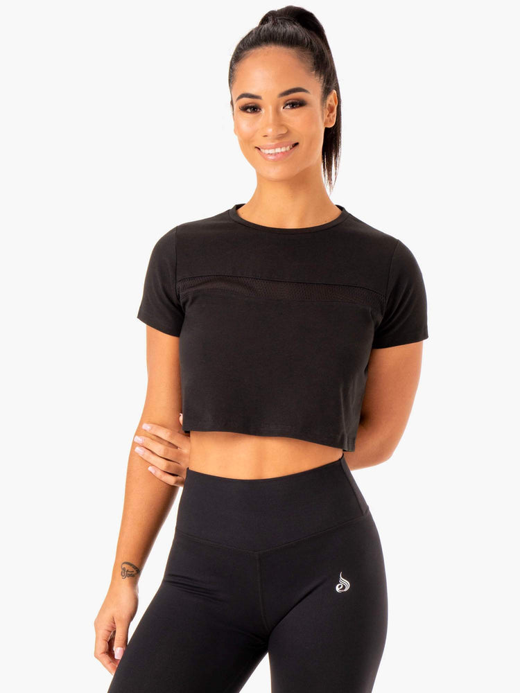 Camiseta Ryderwear Híbrido Mesh Mujer Negros | JXHGF7189