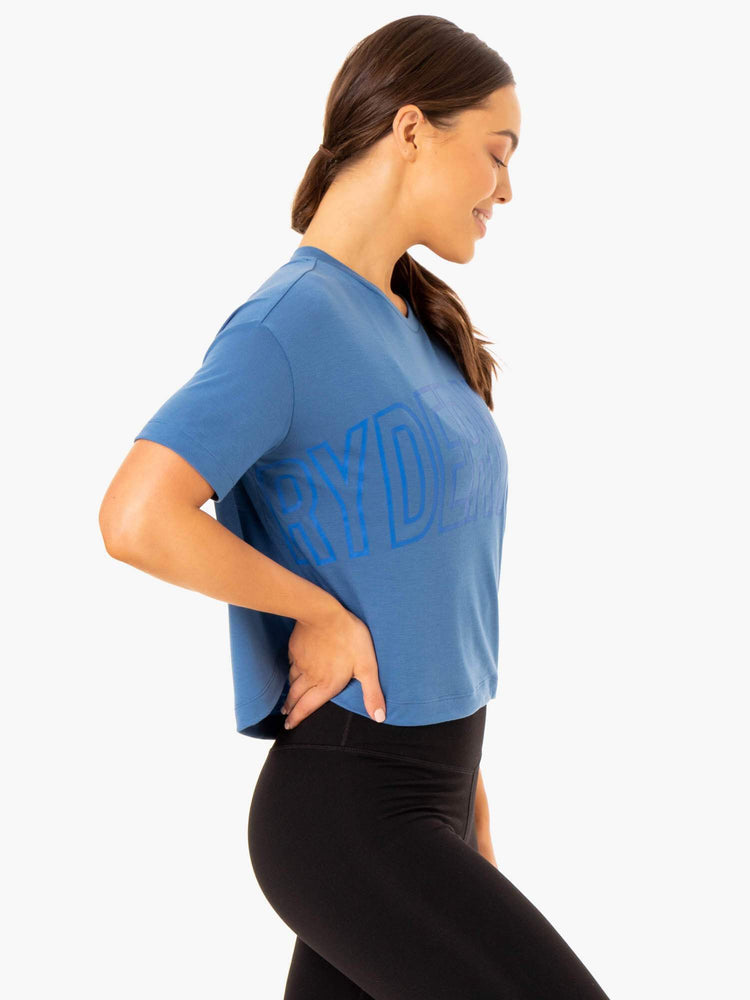 Camiseta Ryderwear Replay Boxy Mujer Azules | SEAJN5937