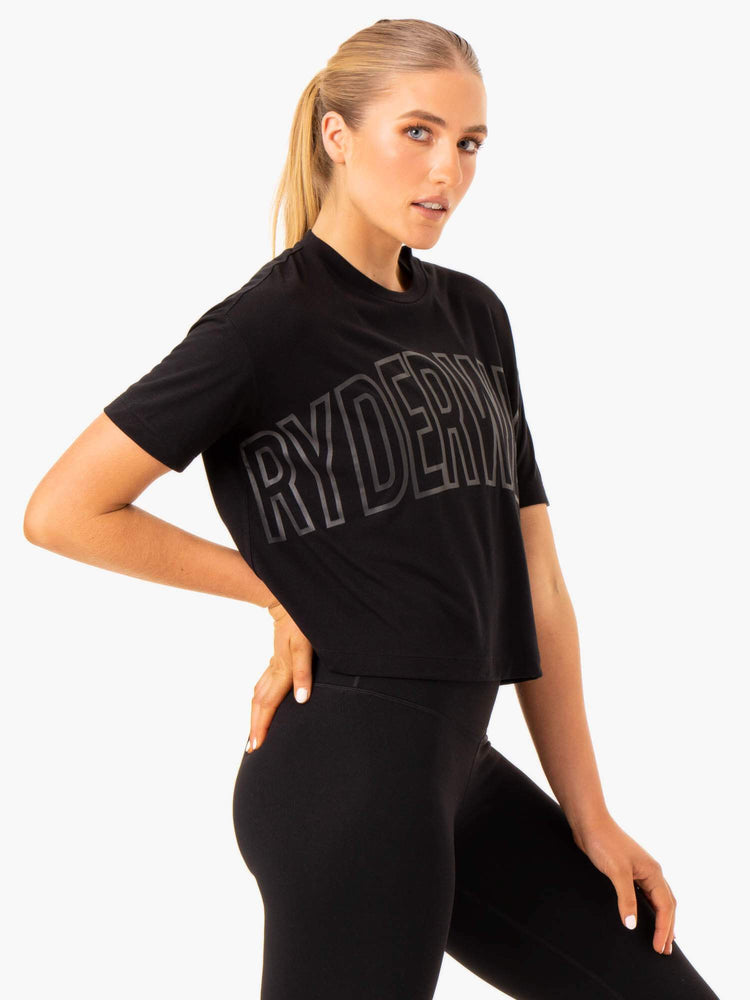 Camiseta Ryderwear Replay Boxy Mujer Negros | IOLDX5479