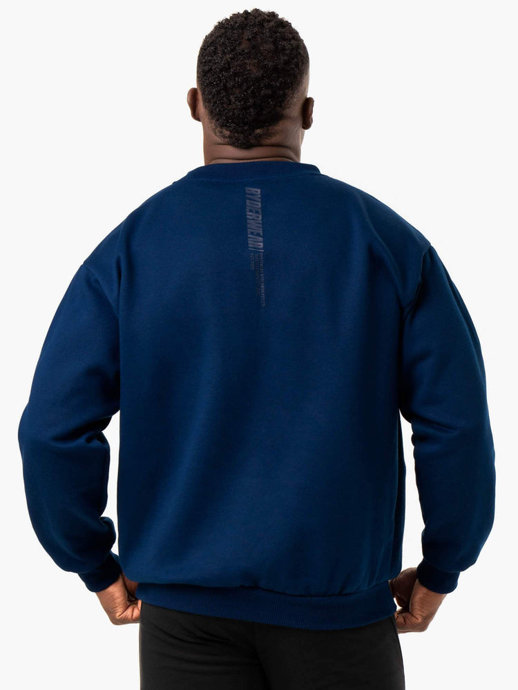 Camiseta Ryderwear Reset Fleece Crew Neck Hombre Azules | TDIRZ0739