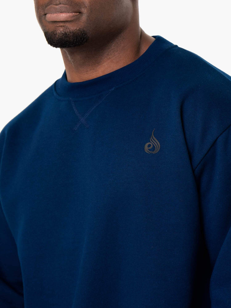 Camiseta Ryderwear Reset Fleece Crew Neck Hombre Azules | TDIRZ0739