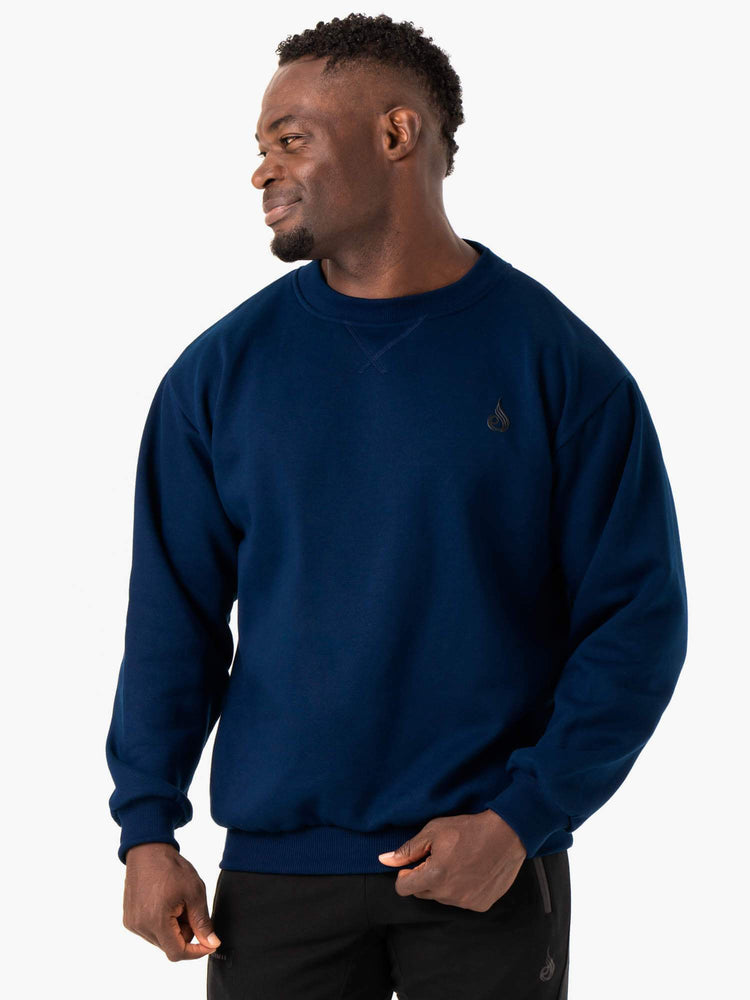 Camiseta Ryderwear Reset Fleece Crew Neck Hombre Azules | TDIRZ0739