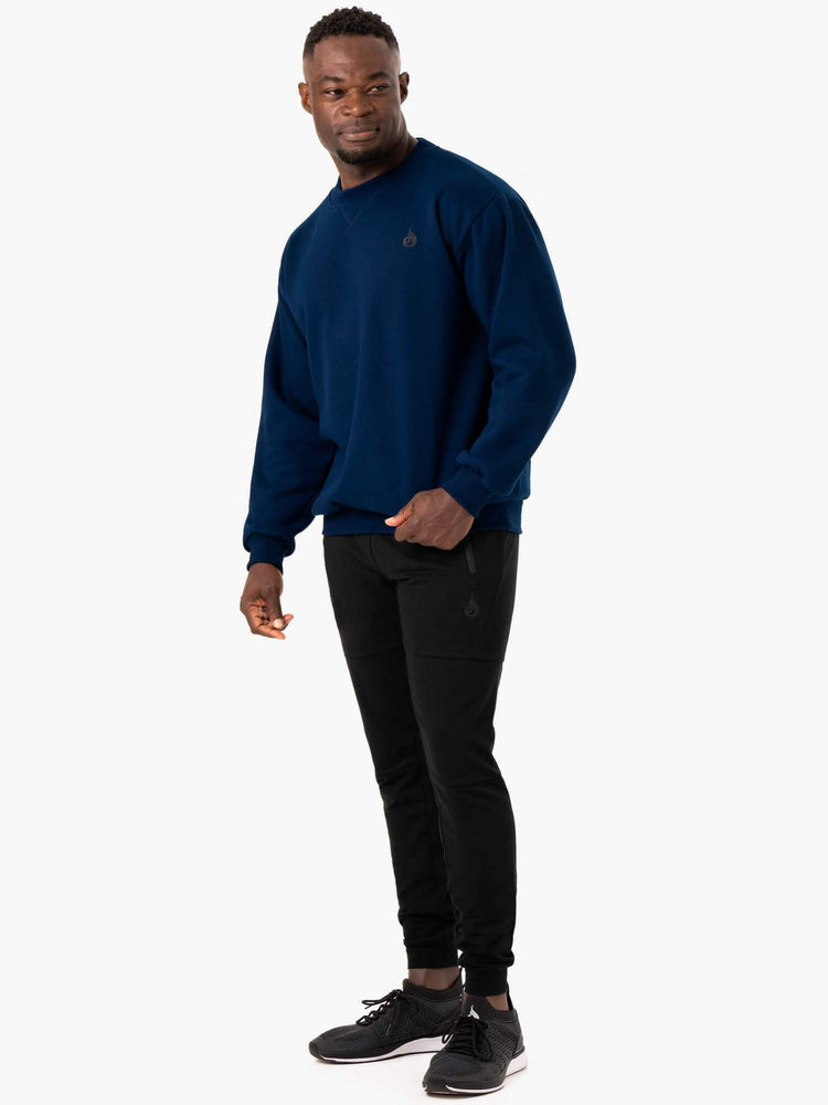Camiseta Ryderwear Reset Fleece Crew Neck Hombre Azules | TDIRZ0739