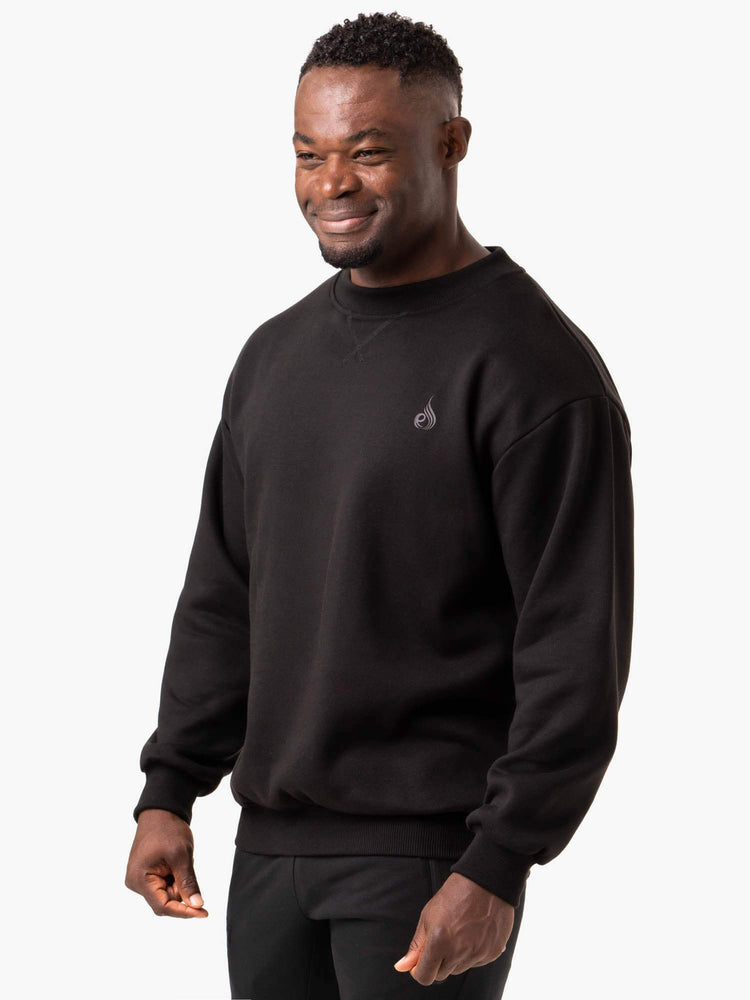 Camiseta Ryderwear Reset Fleece Crew Neck Hombre Negros | WPVBL7953