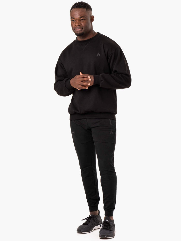 Camiseta Ryderwear Reset Fleece Crew Neck Hombre Negros | WPVBL7953