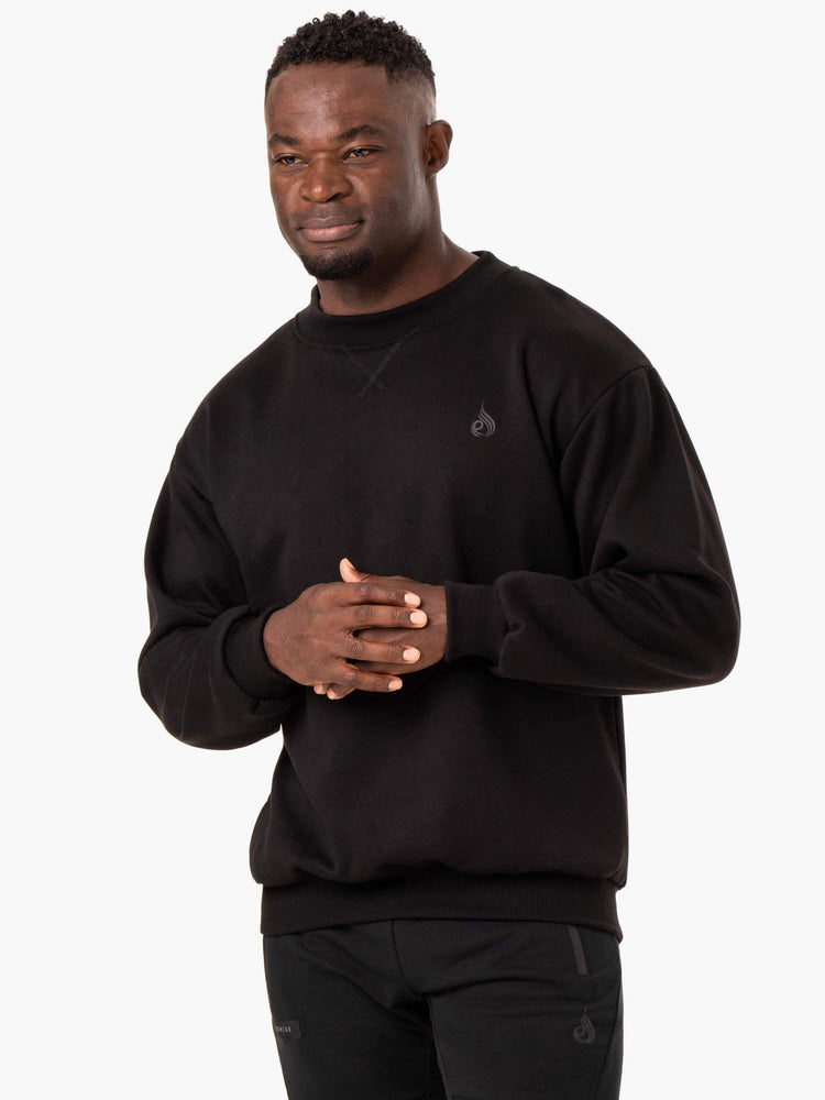 Camiseta Ryderwear Reset Fleece Crew Neck Hombre Negros | WPVBL7953