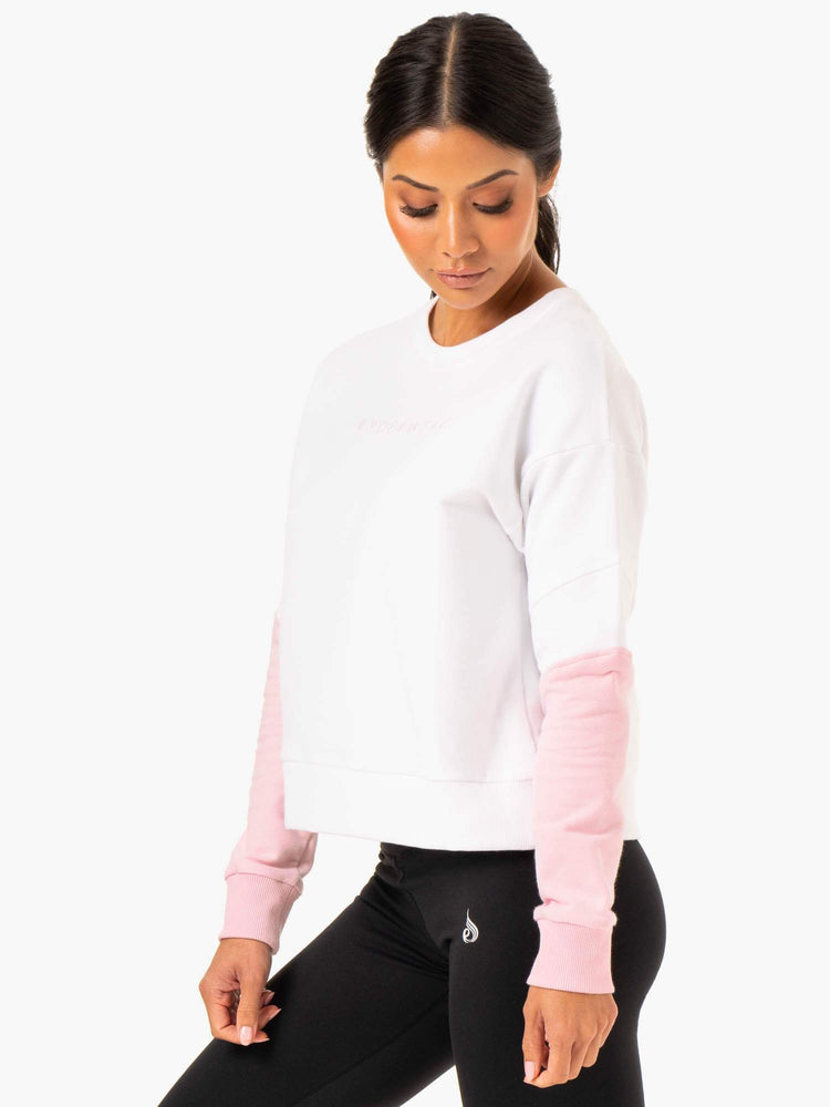 Jerséis Ryderwear Híbrido Pullover Mujer Blancos Rosas | CXERQ1893