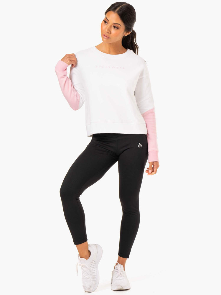 Jerséis Ryderwear Híbrido Pullover Mujer Blancos Rosas | CXERQ1893