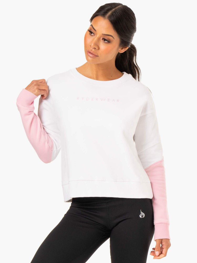 Jerséis Ryderwear Híbrido Pullover Mujer Blancos Rosas | CXERQ1893