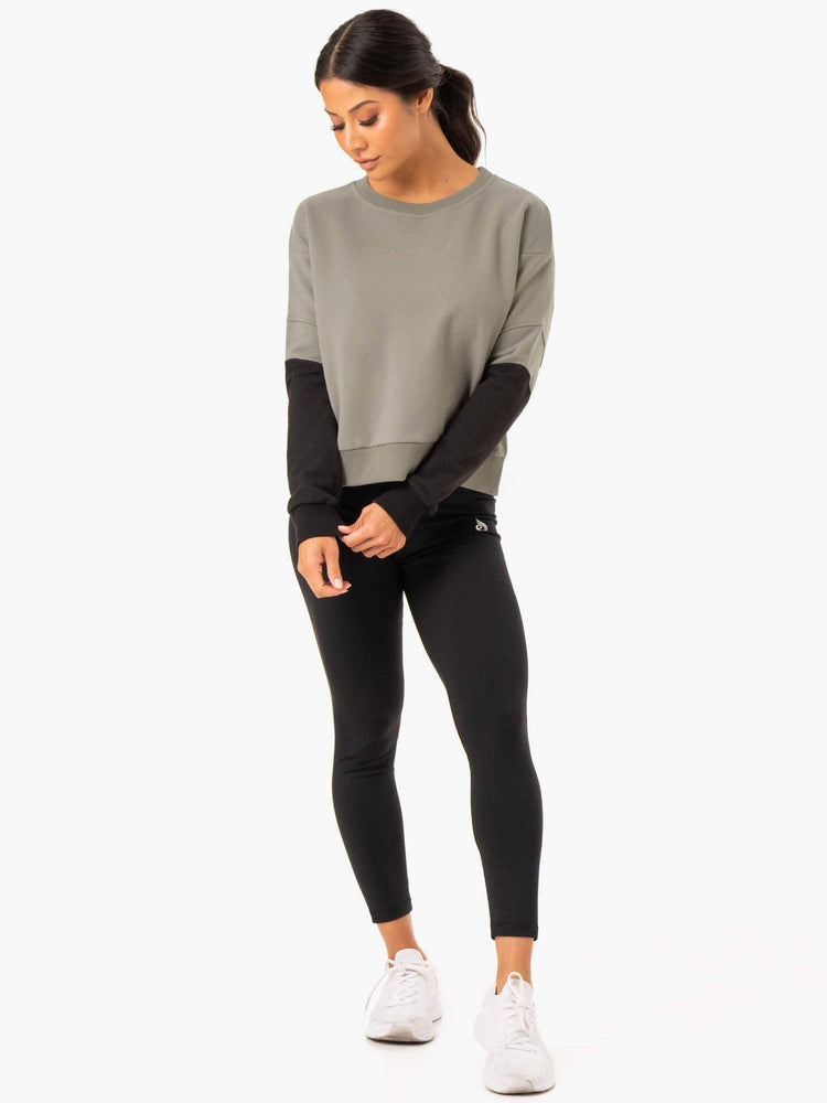 Jerséis Ryderwear Híbrido Pullover Mujer Kaki | UYFMV9350