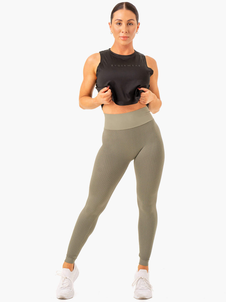 Leggins Ryderwear Honeycomb Scrunch Seamless Mujer Kaki | OMPYD8462