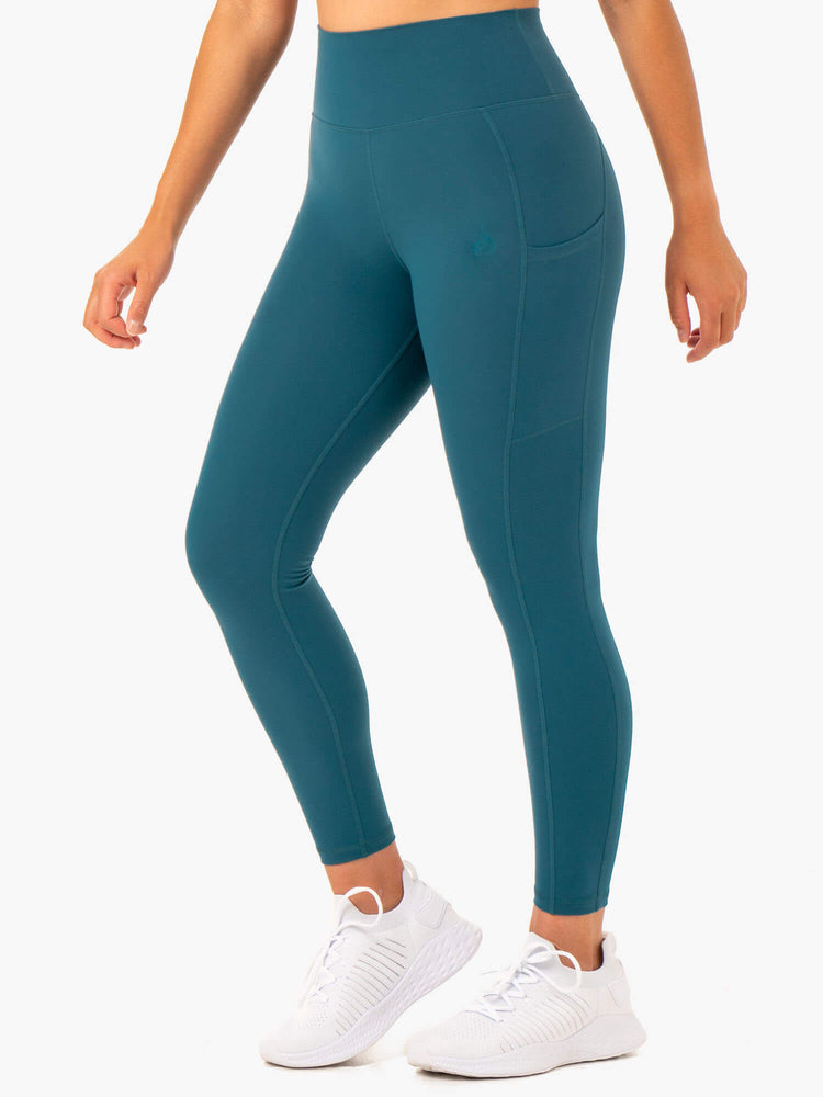 Leggins Ryderwear Reset High Waisted Pocket Mujer Turquesa | TIHRW4039