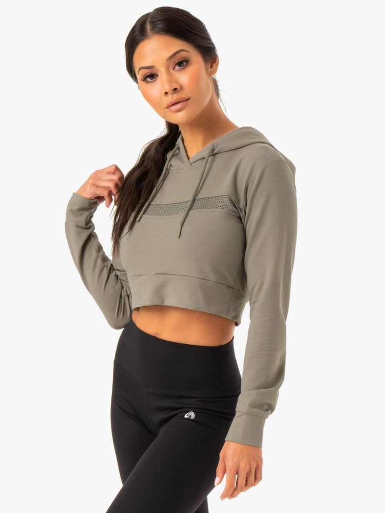 Sudadera Con Capucha Ryderwear Híbrido Fitted Mujer Kaki | SHYJM0283