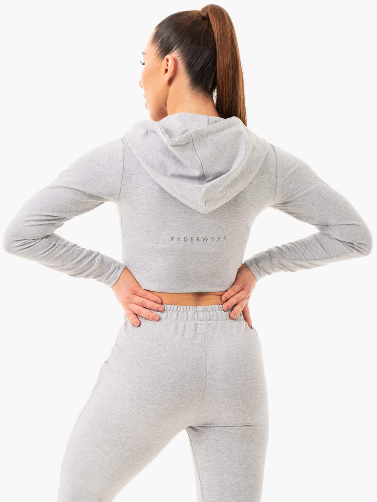 Sudadera Con Capucha Ryderwear Luxe Cropped Zip Mujer Grises | GKVWY3645