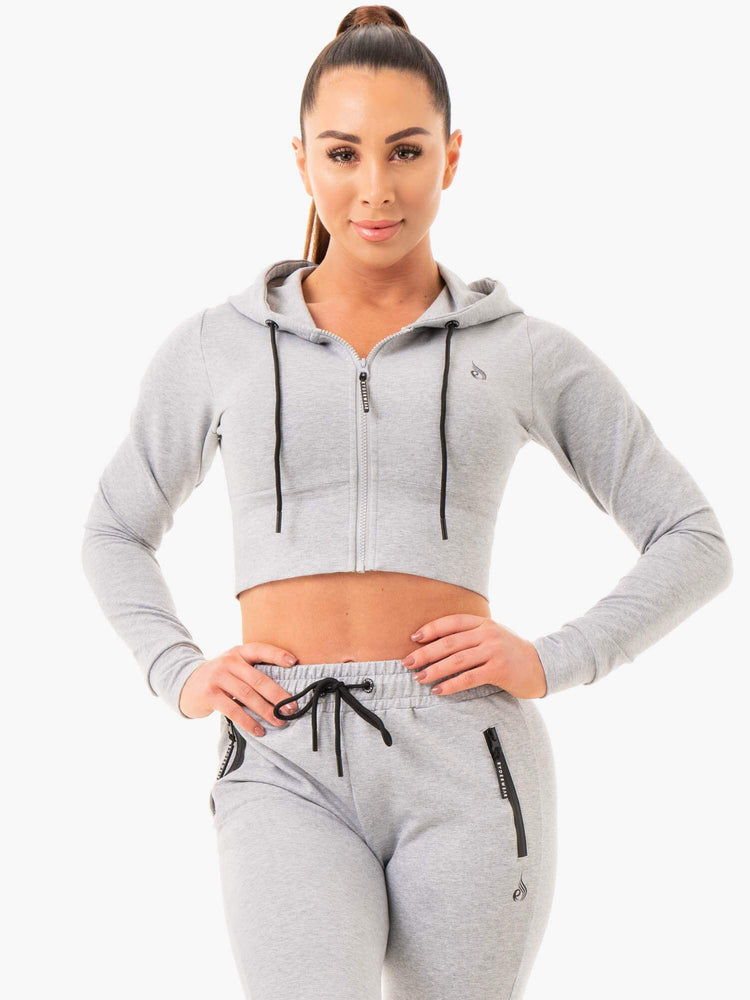Sudadera Con Capucha Ryderwear Luxe Cropped Zip Mujer Grises | GKVWY3645