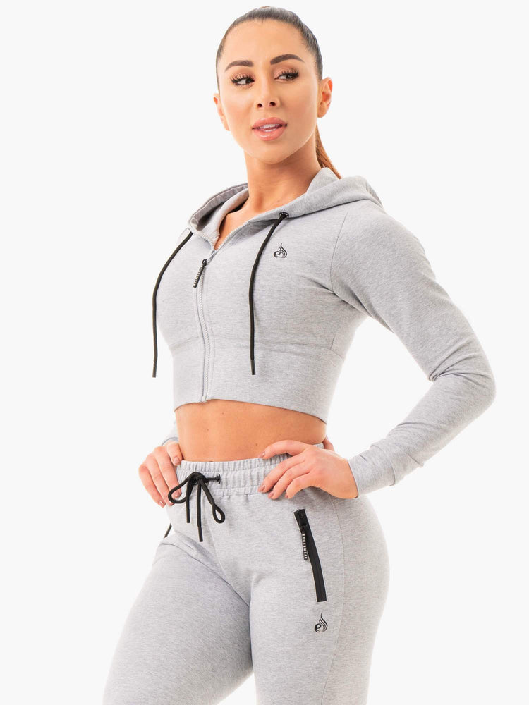 Sudadera Con Capucha Ryderwear Luxe Cropped Zip Mujer Grises | GKVWY3645