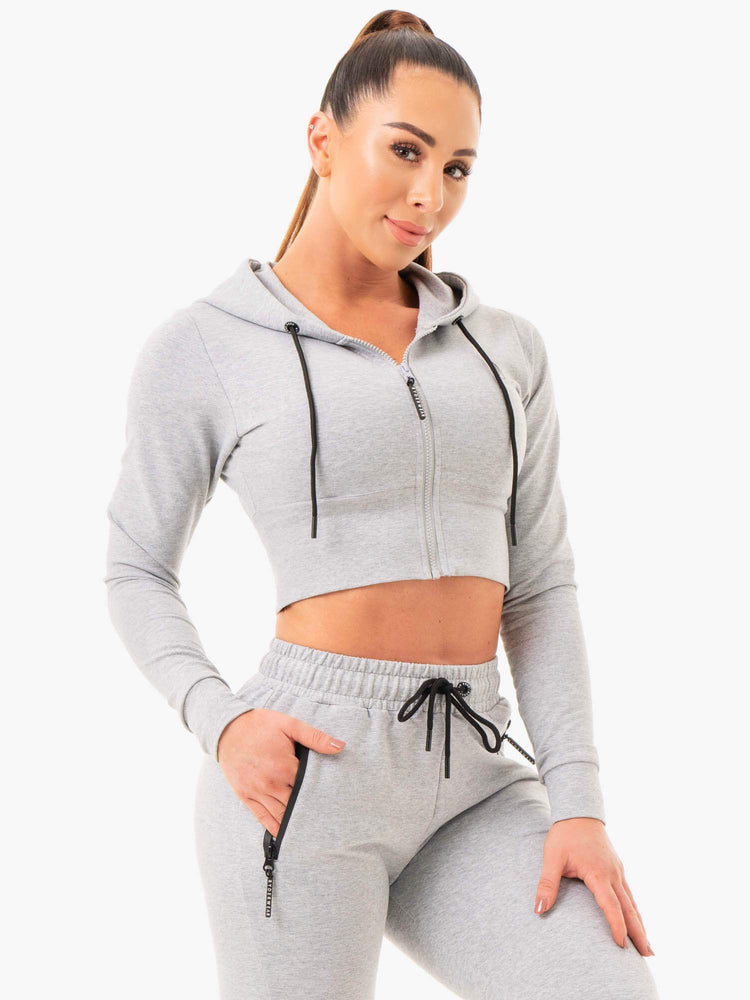 Sudadera Con Capucha Ryderwear Luxe Cropped Zip Mujer Grises | GKVWY3645