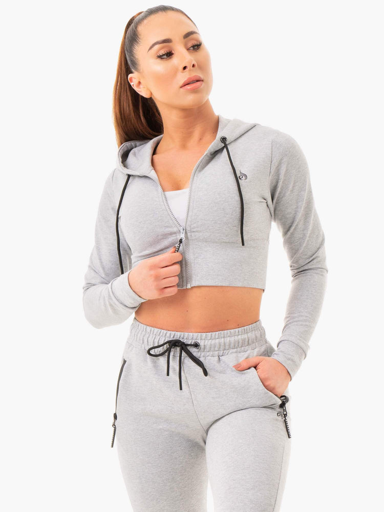 Sudadera Con Capucha Ryderwear Luxe Cropped Zip Mujer Grises | GKVWY3645