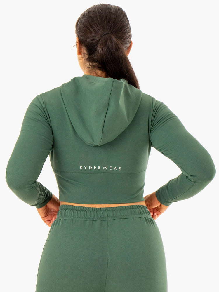 Sudadera Con Capucha Ryderwear Luxe Cropped Zip Mujer Verdes | GYLFH7946
