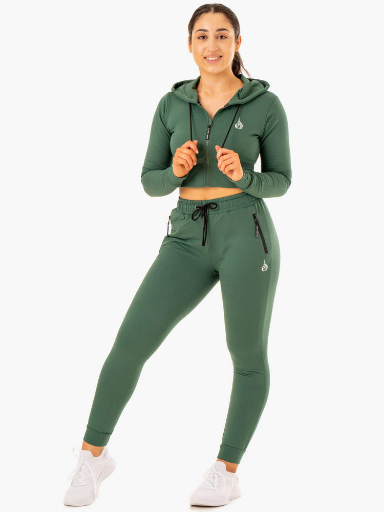 Sudadera Con Capucha Ryderwear Luxe Cropped Zip Mujer Verdes | GYLFH7946