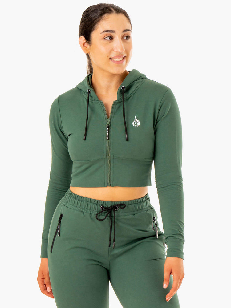 Sudadera Con Capucha Ryderwear Luxe Cropped Zip Mujer Verdes | GYLFH7946