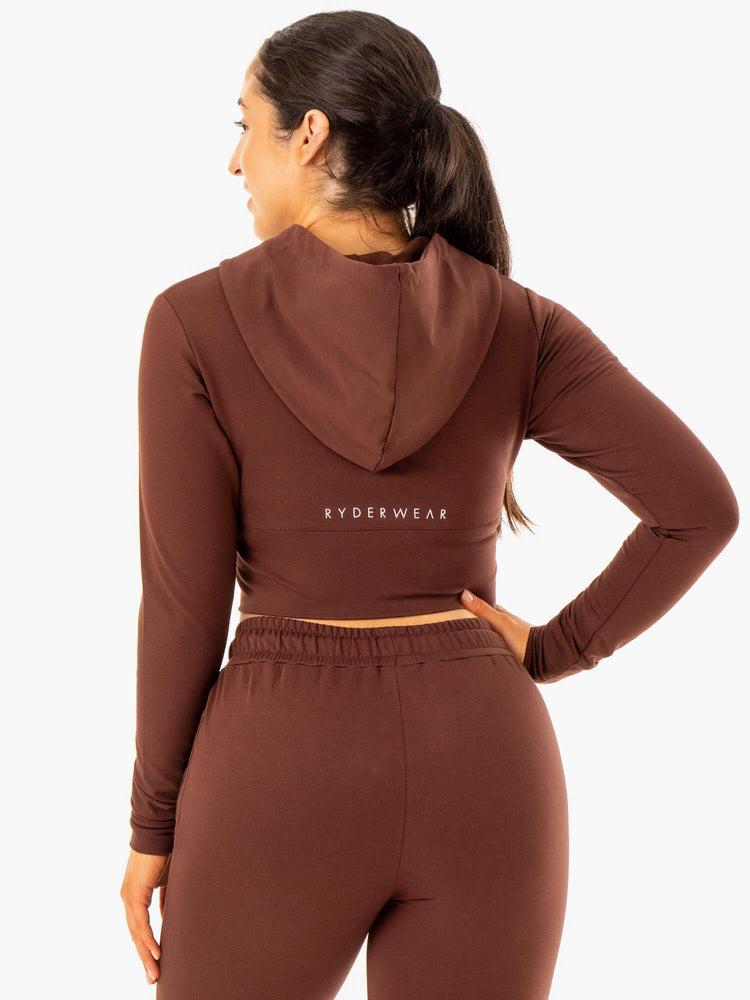 Sudadera Con Capucha Ryderwear Luxe Cropped Zip Mujer Chocolate | HWUQG4961