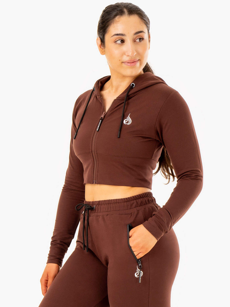 Sudadera Con Capucha Ryderwear Luxe Cropped Zip Mujer Chocolate | HWUQG4961