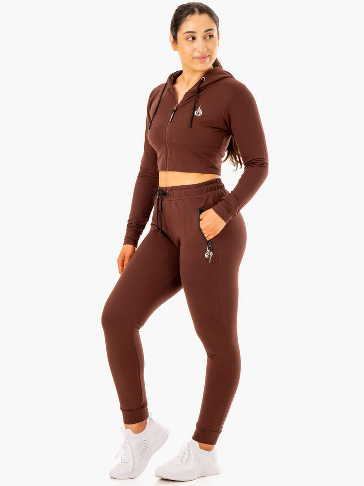 Sudadera Con Capucha Ryderwear Luxe Cropped Zip Mujer Chocolate | HWUQG4961