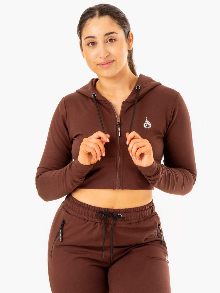 Sudadera Con Capucha Ryderwear Luxe Cropped Zip Mujer Chocolate | HWUQG4961