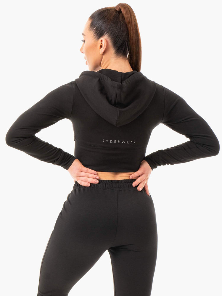 Sudadera Con Capucha Ryderwear Luxe Cropped Zip Mujer Negros | YXVCJ8526